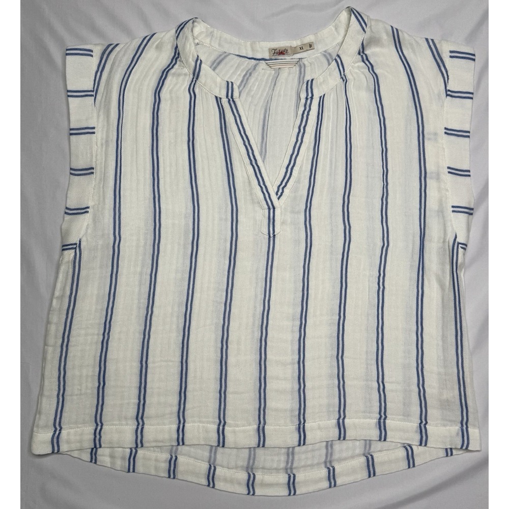 Faherty Dream Organic Cotton Gauze Dylan Top Bay Stripe Blue Size XL Beach
